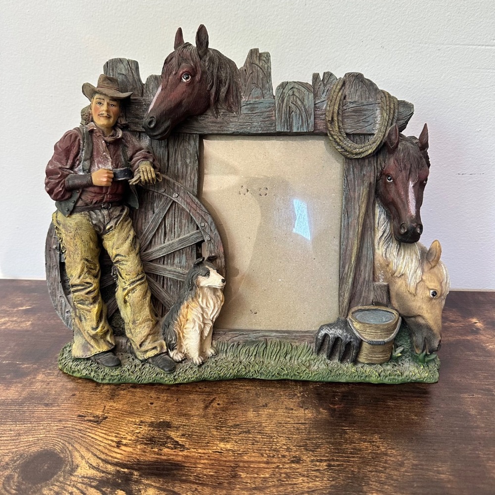 Western Cowboy Horse Resin Picture Frame 4x6 Rustic Ranch Decor Tabletop 3D
